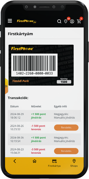 FirstApp: Firstkártya nach der Registrierung