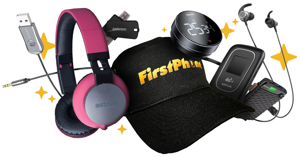 Gewinne: Lautsprecher, Headsets, Elektronikprodukte und FirstPhone-Merch