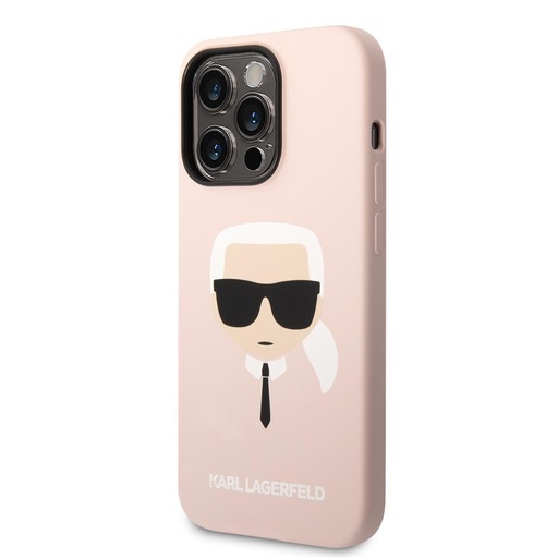 Apple iPhone 14 Pro Karl Lagerfeld Liquid Silicone Karl Head Hülle (Hell rosa) – KLHCP14LSLKHLP