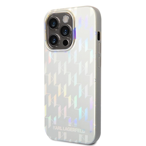 Apple iPhone 14 Pro Karl Lagerfeld Iridescent Monogram Hülle (Silber) – KLHCP14LLGMMSV3