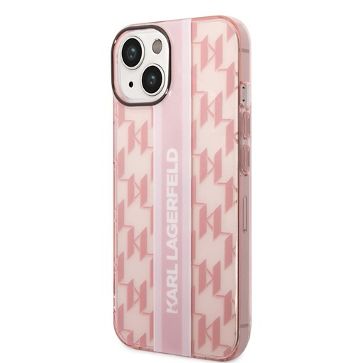 Apple iPhone 14 Karl Lagerfeld Monogram Vertical Stripe Hülle (Rosa) – KLHCP14SHKLSPCP