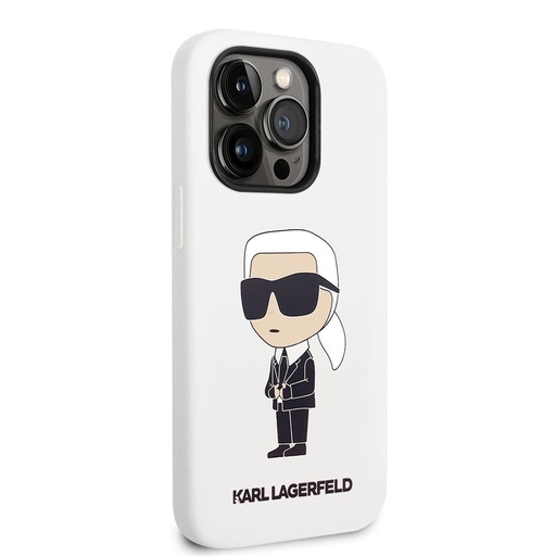 Apple iPhone 14 Pro Max Karl Lagerfeld Liquid Silicone Ikonisch NFT Hülle (Weiß) – KLHCP14XSNIKBCH