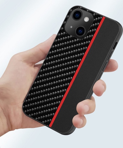 Apple iPhone 13 MOTO carbon Backcover (Schwarz Rot Mit Streifen)