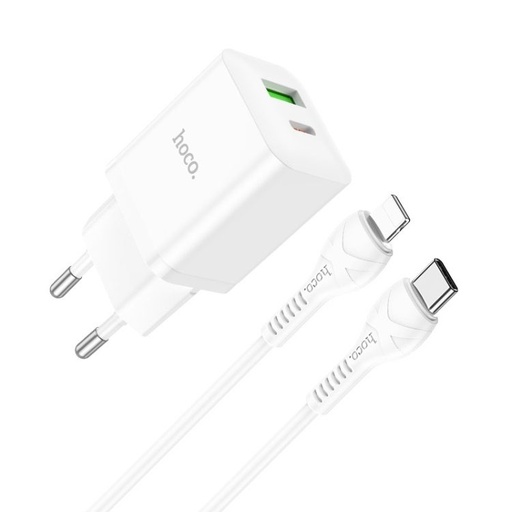 Hoco N28 Netz- Schnellladegerät (QC + PD Anschluss), PD lightning Kabel, weiß