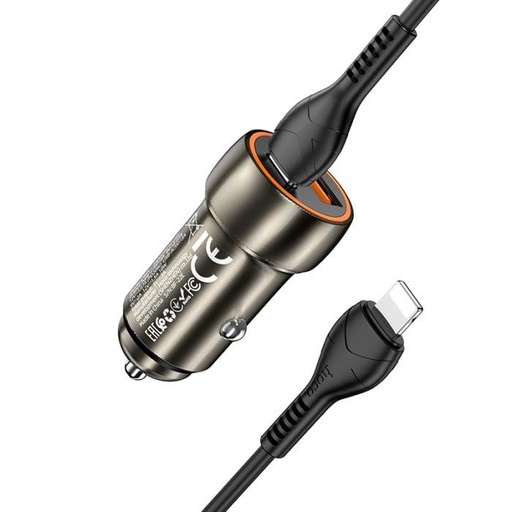 Hoco Z46A Auto- Schnellladegerät, PD & QC Anschluss + lightning Kabel, grau