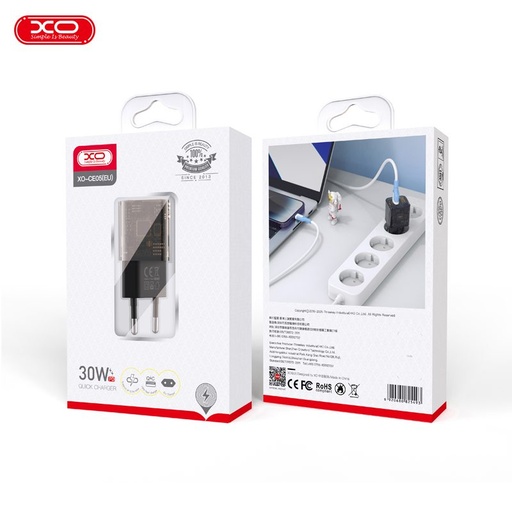 XO CE05 PD 30W Schnellladegerät (Braun) – QC 3.0 18W, USB-A + USB-C Anschluss