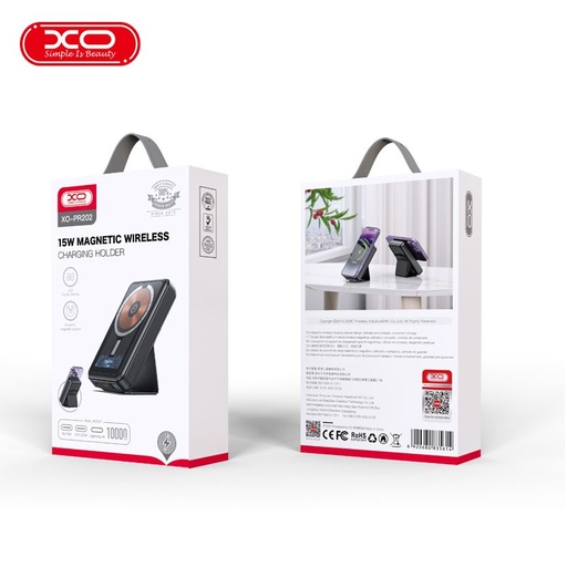 XO PR202 power bank 10000 mAh (Schwarz) – magnetisch, kabellos Schnellladen 15W, PD 20W, transparent Ausführung