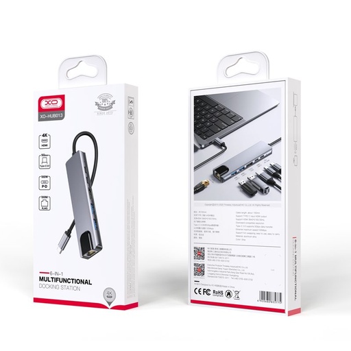 XO HUB013 6 az 1-ben Type-C Dockingstation (Tranish) – HDMI, USB, PD Laden