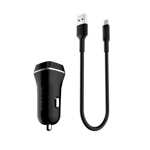 Borofone BZ2 Auto- Ladegerät (2 USB port, microUSB Kabel), 5V 2,4A, schwarz