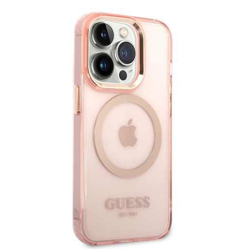 Apple iPhone 14 Pro Guess durchscheinend MagSafe Hülle (Rosa) – GUHMP14LHTCMP