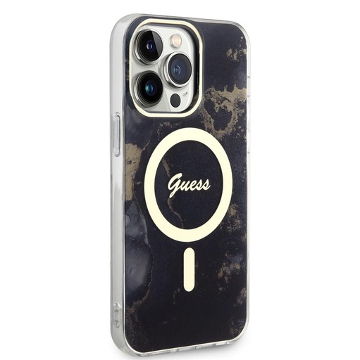 Apple iPhone 14 Pro Max Guess Marble IML MagSafe Hülle (Schwarz) - GUHMP14XHTMRSK