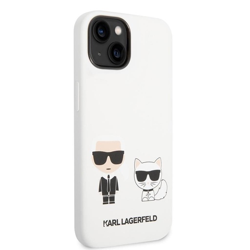 Apple iPhone 14 Plus Karl Lagerfeld & Choupette flüssig Silikonhülle (Weiß) – KLHCP14MSSKCW