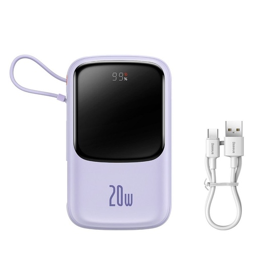 BASEUS QPow powerbank, 10000mAH mit Kapazität,20W Lade- mit Leistung, lightning mit Kabel lila