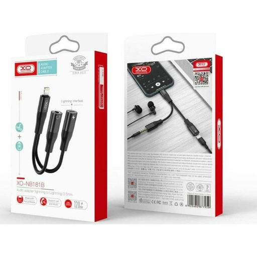 XO NB181B audio adapter (Schwarz) – Lightning–3,5 mm + Lightning, Bluetooth Übertragungs- mit Funktion