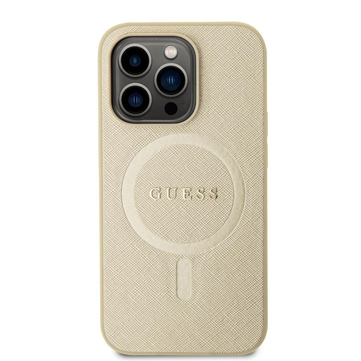 Apple iPhone 15 Pro Max Guess PU Saffiano MagSafe Hülle (Beige) - GUHMP15XPSAHMCB