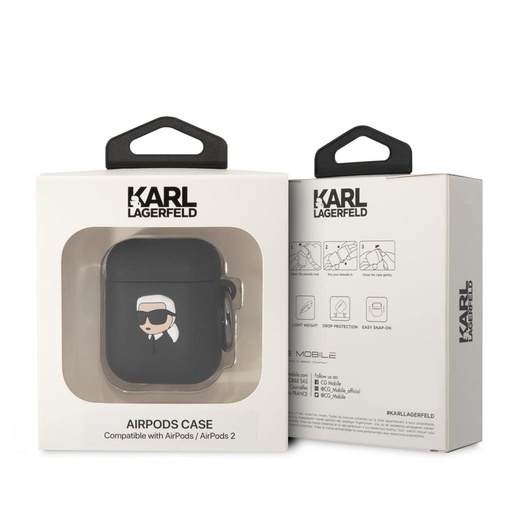 Karl Lagerfeld 3D Logo NFT Karl Head Silicone Hülle AirPods 1/2 (Schwarz) - KLA2RUNIKK