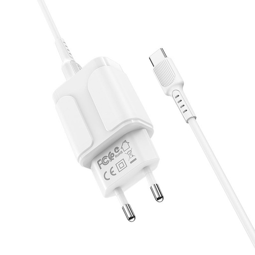 Borofone BA37A Netz- Ladegerät (2 USB port, type-C Kabel), 5V 2,4A, weiß