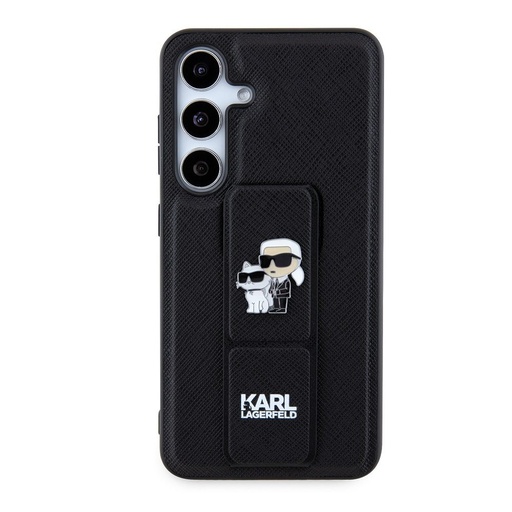 Samsung Galaxy S24 Karl Lagerfeld Saffiano Grip Stand Metal Logo Hülle (Schwarz) – KLHCS24SGSAKCPK