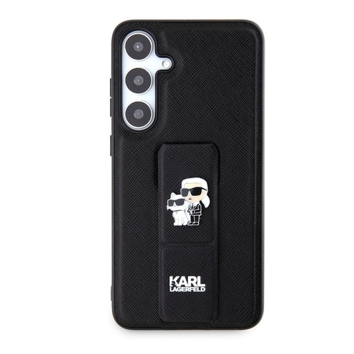 Samsung Galaxy S24+ Karl Lagerfeld Saffiano Grip Stand Metal Logo Hülle (Schwarz) – KLHCS24MGSAKCPK