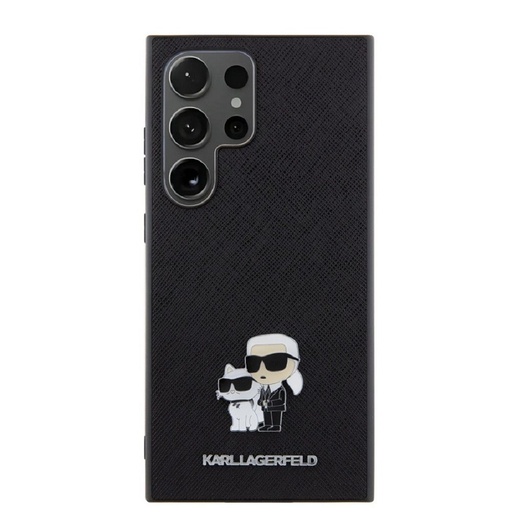 Samsung Galaxy S24 Ultra Karl Lagerfeld PU Saffiano Metal Karl and Choupette Hülle (Schwarz) – KLHCS24LPSAKCMPK