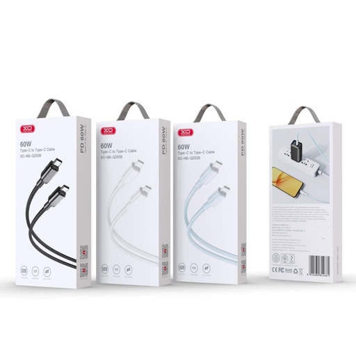 XO NB-Q250B USB-C–USB-C Datenkabel (Schwarz) – 60W, glänzend PVC Abdeckung