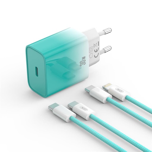 XO CE18 PD 30W Schnellladegerät (Blau) – USB-C Anschluss, Type-C mit Kabel