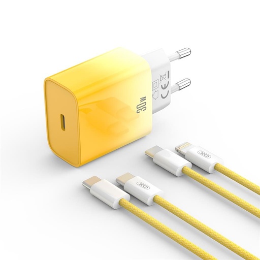 XO CE18 PD 30W Schnellladegerät (Gelb) – USB-C Anschluss, Type-C mit Kabel
