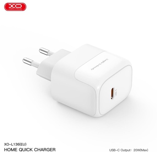 XO L136 PD 20W Schnellladegerät (Weiß) – USB-C Anschluss