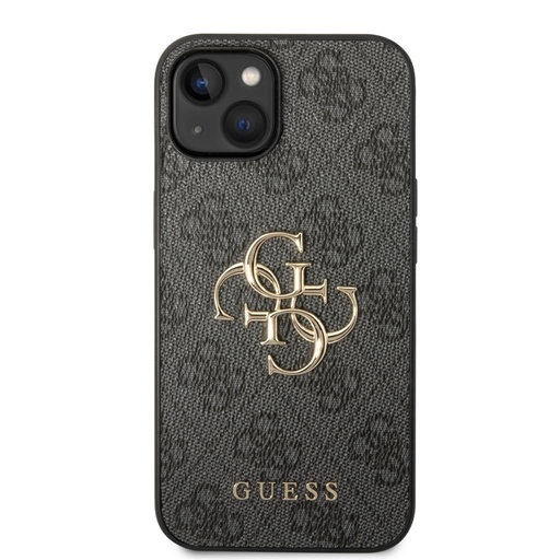 Apple iPhone 15 Guess PU 4G Metal Logo Hülle (Grau) - GUHCP15S4GMGGR