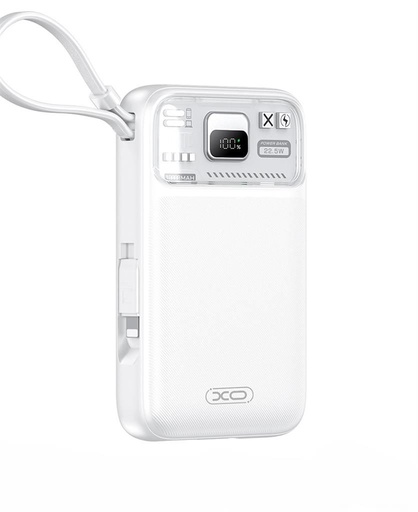 XO PR243 power bank 10000 mAh (Weiß) – Schnellladen 22.5W, digital Display, USB-C und Lightning Kabel