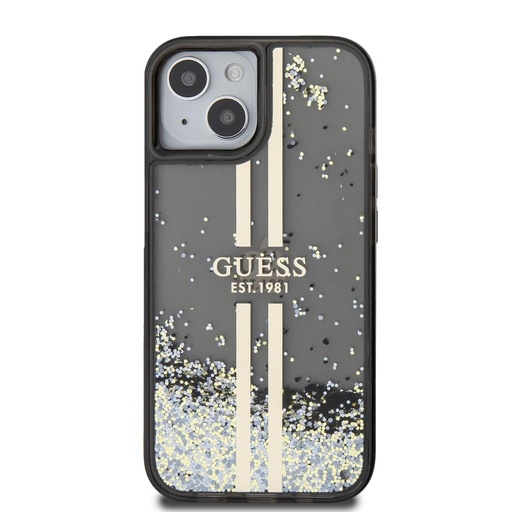 Apple iPhone 15 Guess Liquid Glitter Gold Stripe Hülle (Schwarz) - GUHCP15SLFCSEGK