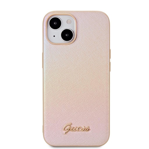 Apple iPhone 15 Guess PU Leather Iridescent Metal Script Hülle (Gold) - GUHCP15SPSAIRSD