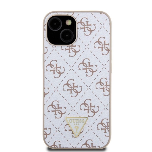 Apple iPhone 15 Guess PU Leather 4G Triangle Metal Logo Hülle (Weiß) - GUHCP15SPG4GPH