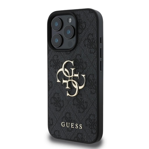 Apple iPhone 16 Pro Guess PU 4G Metal Logo Hülle (Grau) - GUHCP16L4GMGGR