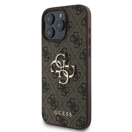 Apple iPhone 16 Pro Guess PU 4G Metal Logo Hülle (Braun) - GUHCP16L4GMGBR