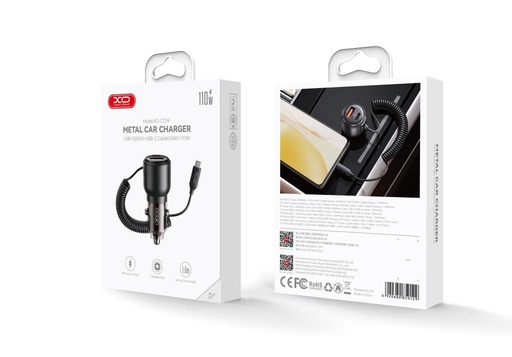XO CC59 Auto- Schnellladegerät, PD & QC Anschluss + type-c Kabel 110W (Grau)