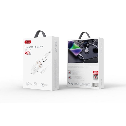 XO CC56 Auto- Schnellladegerät, PD & QC Anschluss + lightning Kabel 30W (Weiß)