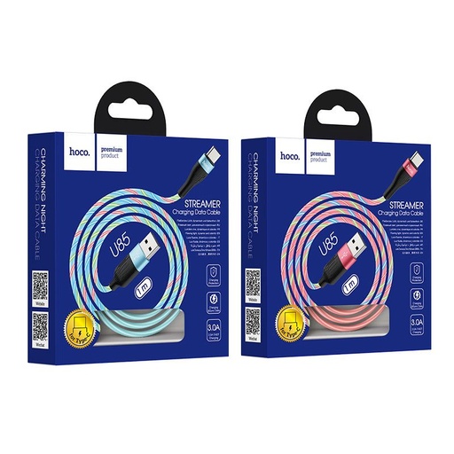 Hoco U85 type-C Kabel, 2,4A, leuchtend, 1m, blau