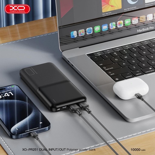 XO PR251 power bank 10000mAh (schwarz) – LED Display, 2×USB Ausgang, Type-C und microUSB Eingang