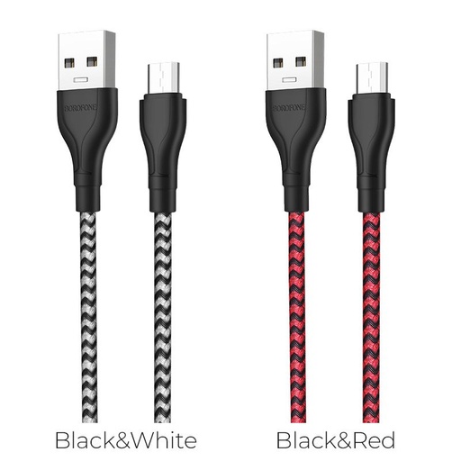 Borofone BX39 microUSB Kabel, Stoff, 3A, 1m, schwarz/ weiß
