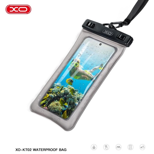 XO KT02 PVC wasserdicht Handyhülle doppelt csattal und mit Umhängeband (Schwarz)