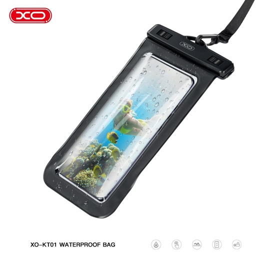 XO KT01 PVC wasserdicht Handyhülle aufklappbar ablakkal und mit Umhängeband (Schwarz)