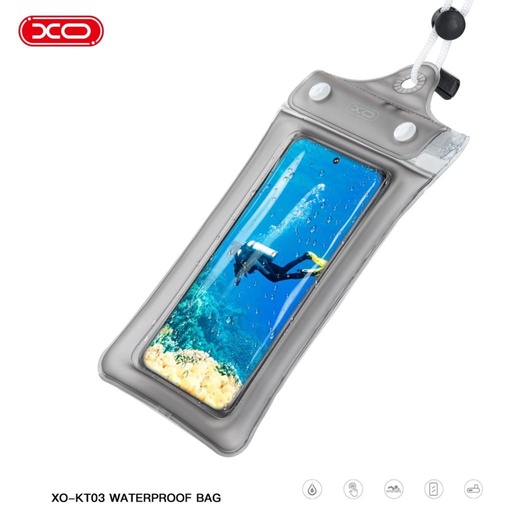 XO KT03 PVC wasserdicht Handyhülle drei mit Reißverschluss und mit Umhängeband (Schwarz)