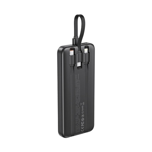 XO PR274 power bank 10000 mAh (Schwarz) – digital Display, PD 20W + QC 22.5W, 3 integriert Kabel (2× USB-C, 1× Lightning)