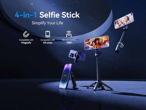 XO SS22 mini Bluetooth Selfie-Stick (Schwarz) – 4 az 1-ben Funktion, magnetisch Ausführung, Fotohilfe