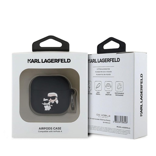Apple AirPods 4 Karl Lagerfeld 3D Logo NFT Karl and Choupette Silicone Hülle (Schwarz) - KLA4RUNKC