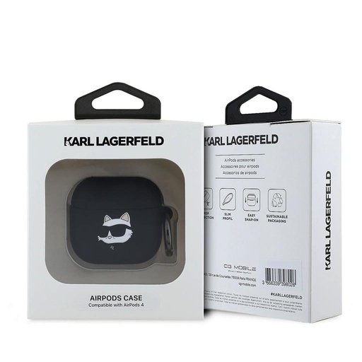 Apple AirPods 4 Karl Lagerfeld 3D Logo NFT Choupette Head Silicone Hülle (Schwarz) - KLA4RUNCHK