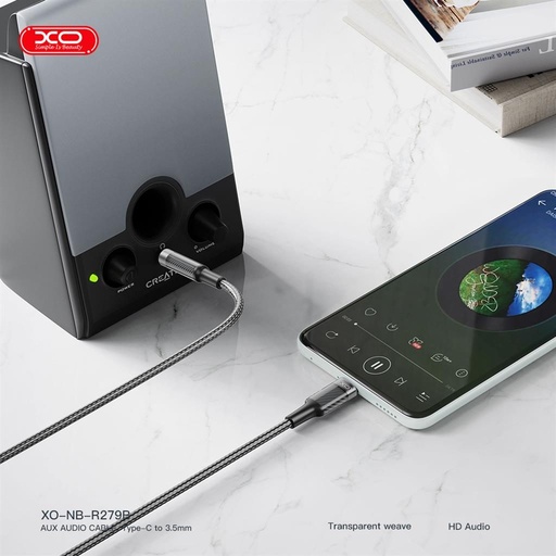 XO NB-R279B audio Kabel Type-C - 3,5 mm Brushed Transparent (Schwarz)
