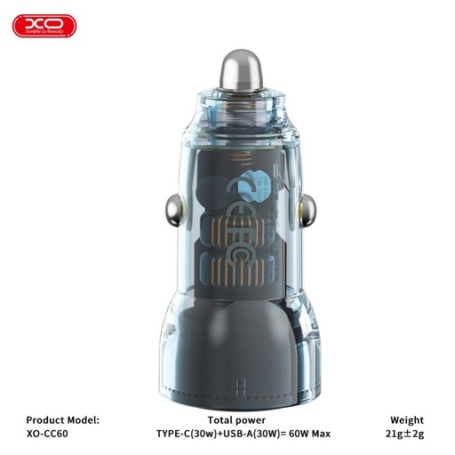 XO CC60 Auto- Ladegerät 60W 1×USB + 1×USB-C (Blau)
