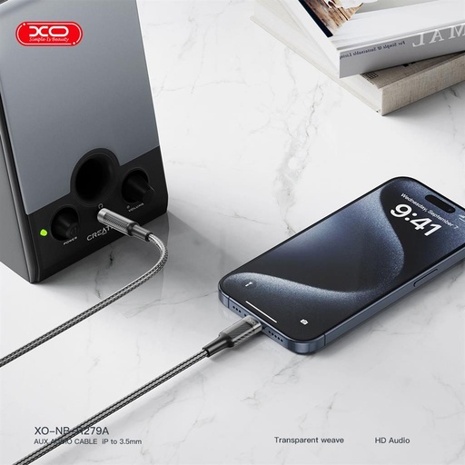 XO NB-R279A audio Kabel Lightning - 3,5 mm Brushed Transparent (Schwarz)